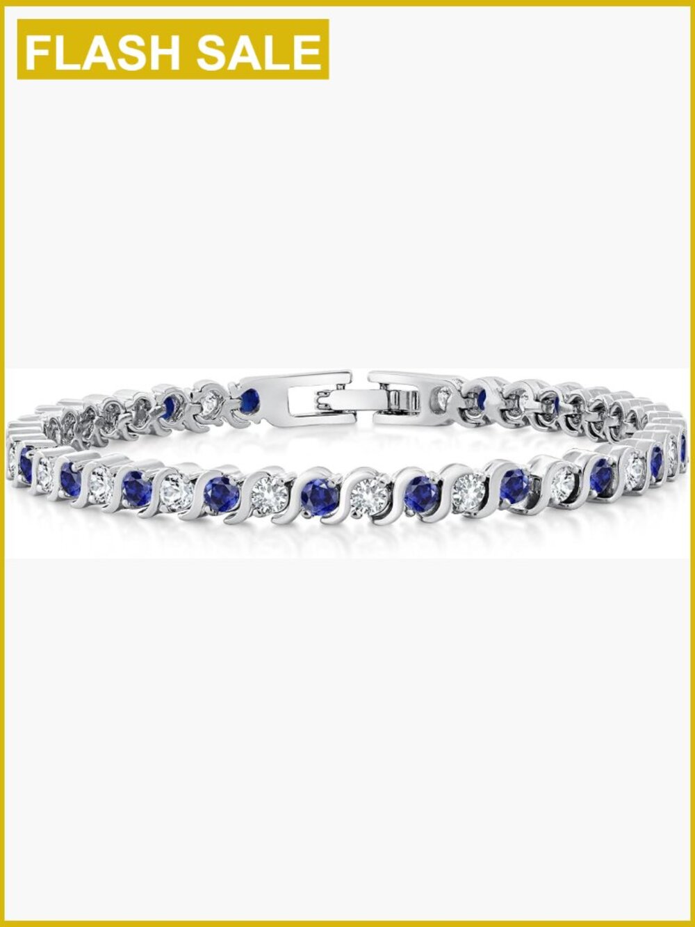 Gold Plated Sapphire CZ Tennis Bracelet 7 inch 4.5 Cttw Sparkling Fold Over